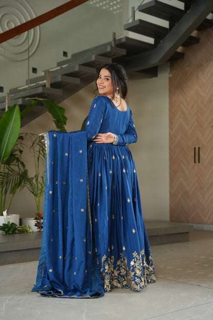 Chinnon Embroidered Zari Sequins Gown with Dupatta