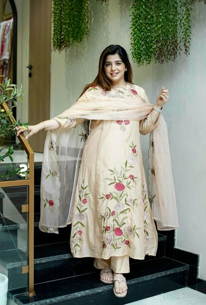 Chanderi Silk 3-Piece Party Wear Suit Set