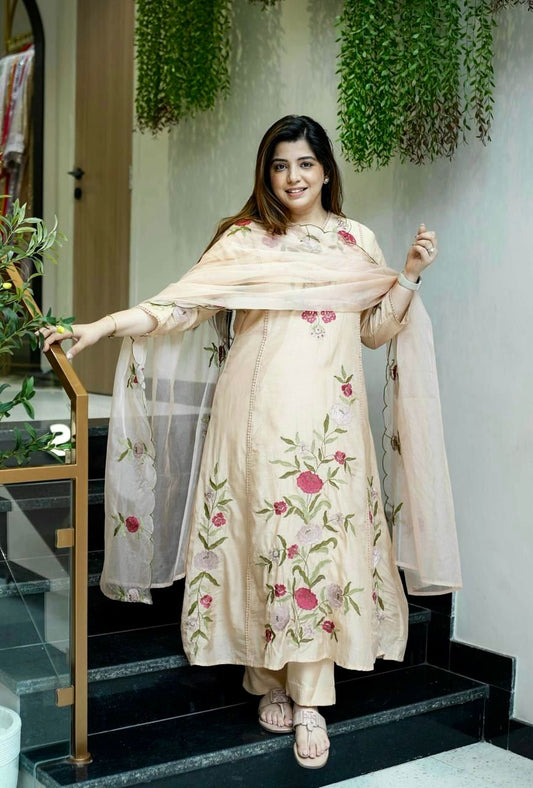 Chanderi Silk 3-Piece Party Wear Suit Set