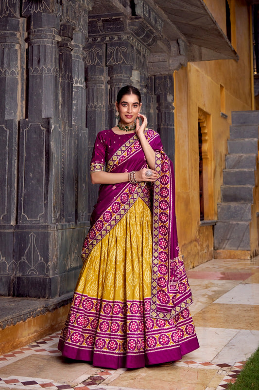 Tasar Silk Ikkat Print Lehenga Choli with Embroidered Dupatta 🌸