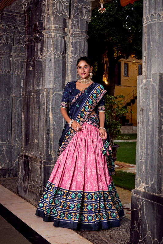 Tasar Silk Ikkat Print Lehenga Choli with Embroidered Dupatta 🌸