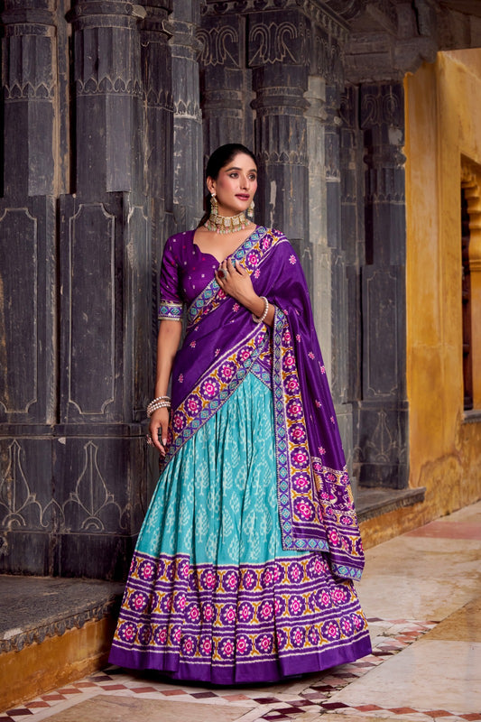 Tasar Silk Ikkat Print Lehenga Choli with Embroidered Dupatta 🌸