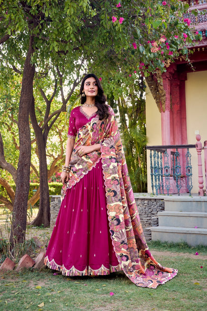 Premium Vichitra Silk Lehenga Choli with Sequins, Thread, & Kalamkari Detailing 🌸