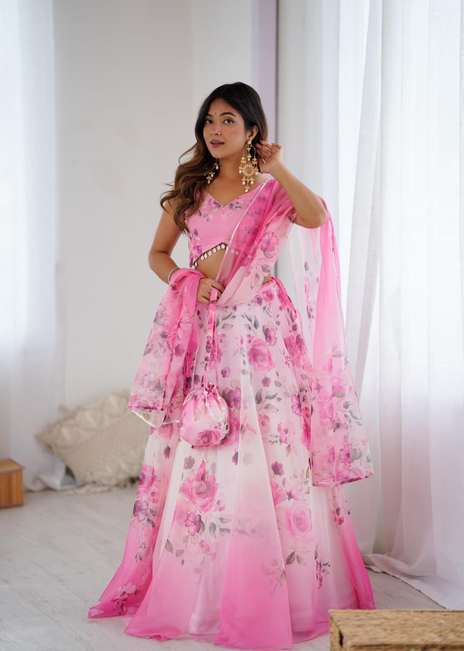 Premium Organza Silk Digital Printed Lehenga Set with Dupatta 💖