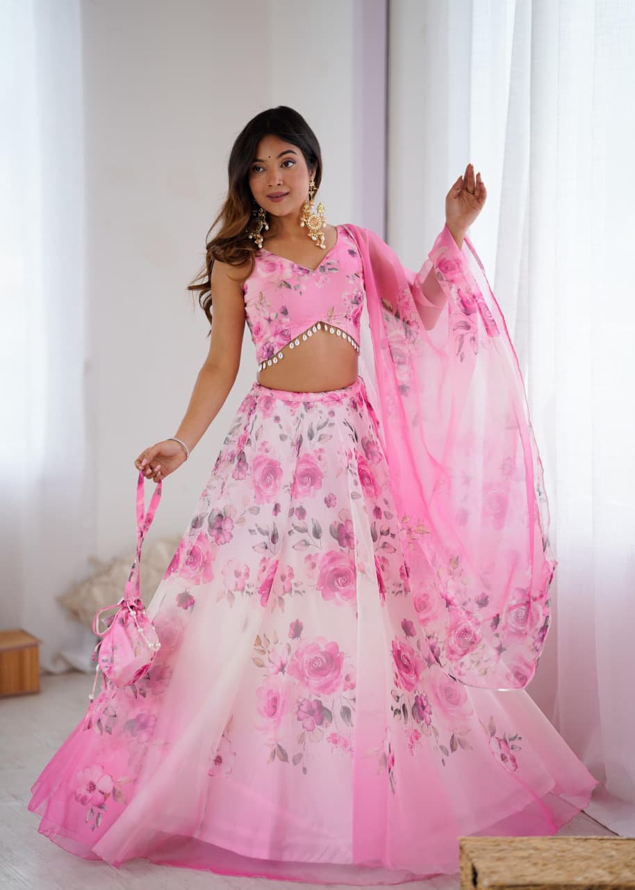 Premium Organza Silk Digital Printed Lehenga Set with Dupatta 💖