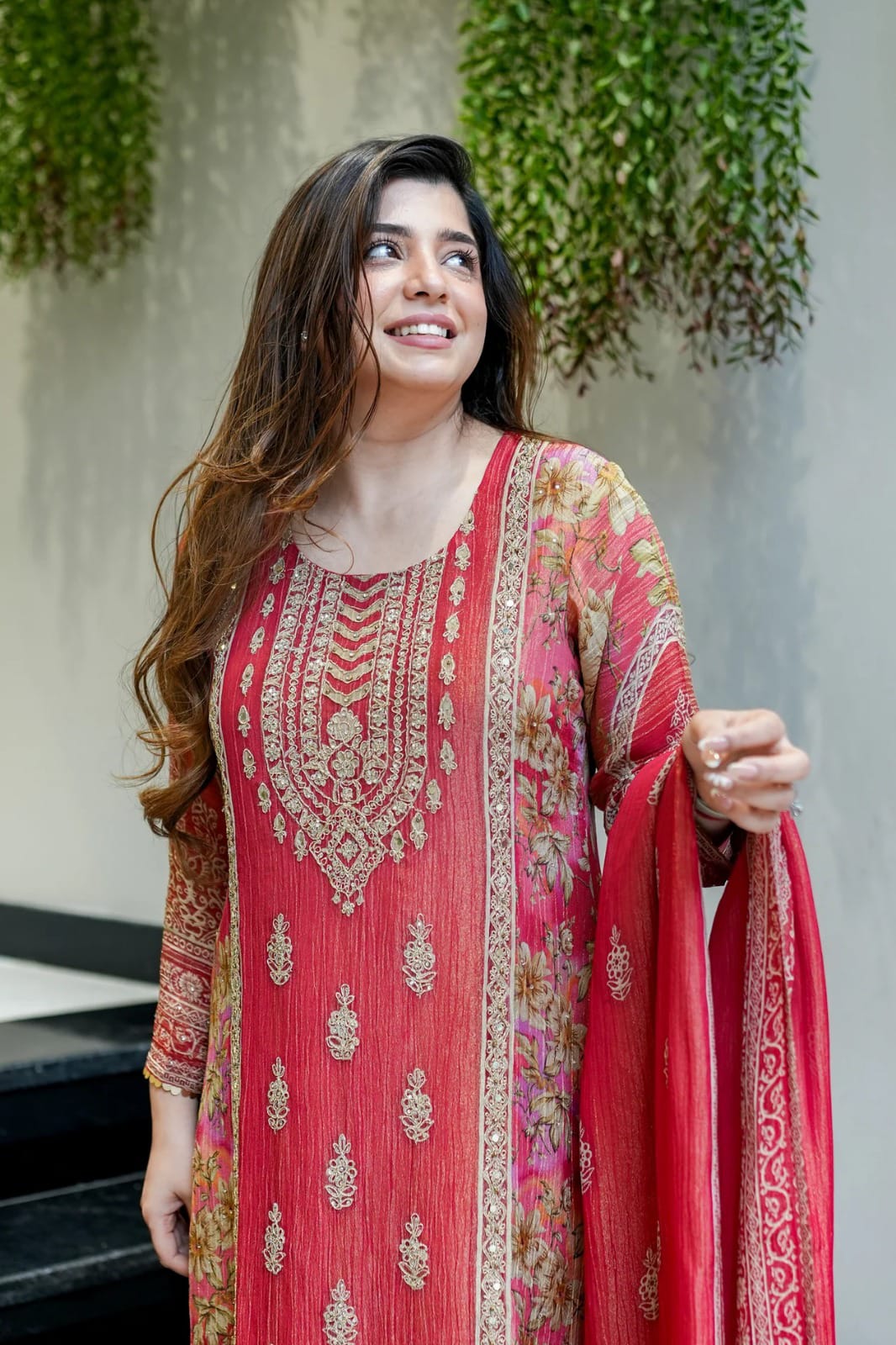 Premium Chinon Embroidered Kurti Pant Dupatta Set for Women