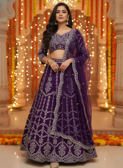 🌼 Designer Lehenga Choli –  (Rich Wine Embroidered Set) 🌼