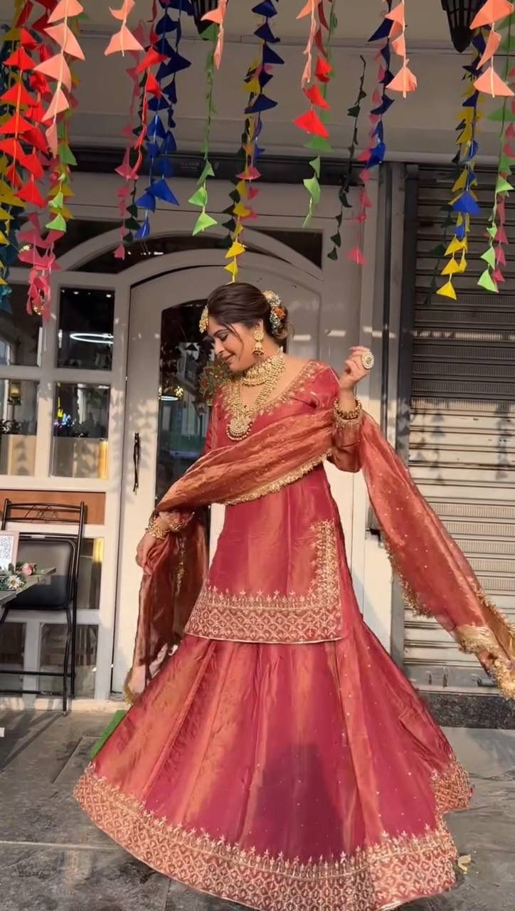 ✨ Designer Embroidered Sequin Work Lehenga Set with Dupatta – Premium Organza Collection ✨