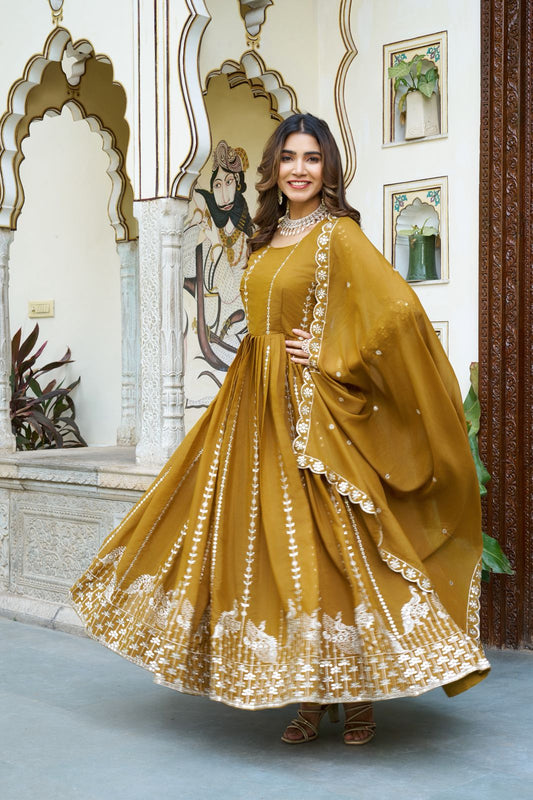 ✨ Premium Star Georgette Festival Gown with Dupatta ✨