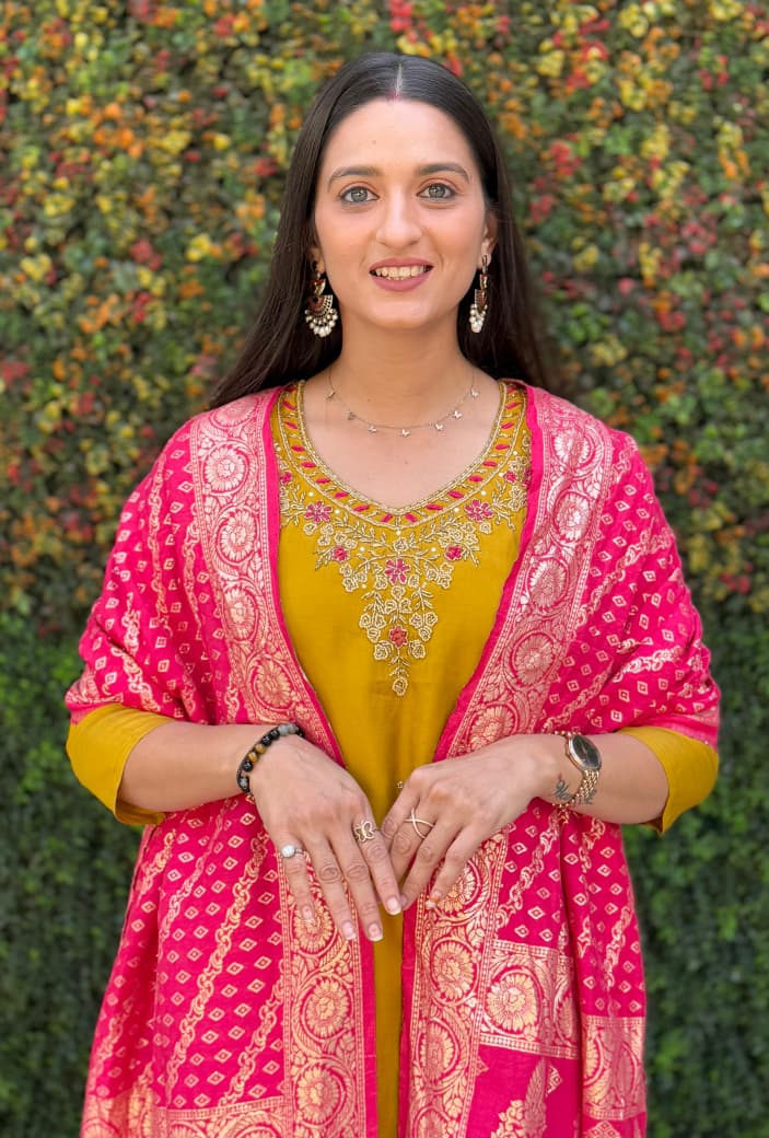 🌼 Premium Roman Silk Kurti Pant Dupatta Set – Festive Edition 🌼