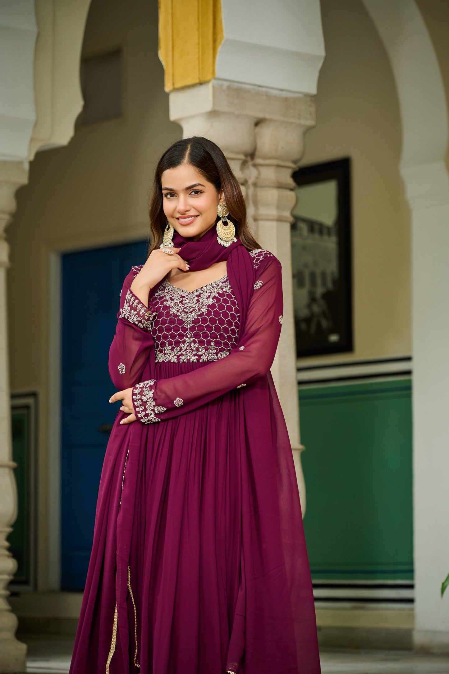 💃 Premium Designer Readymade Gown with Dupatta — Wine Elegance Collection 💃