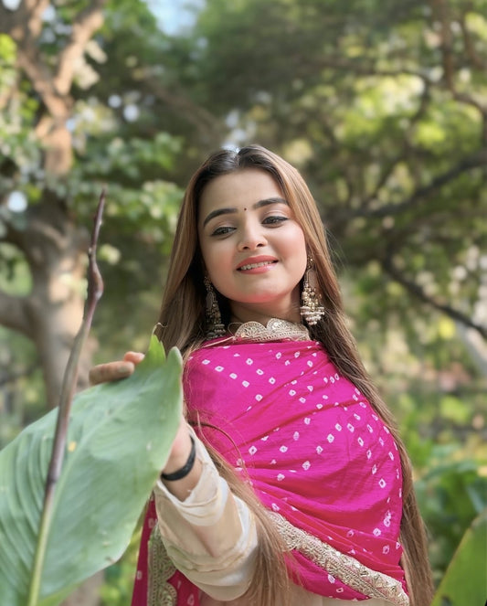 ✨ Premium Handmade Chinon Anarkali Palazzo Set with Bandhani Dupatta ✨