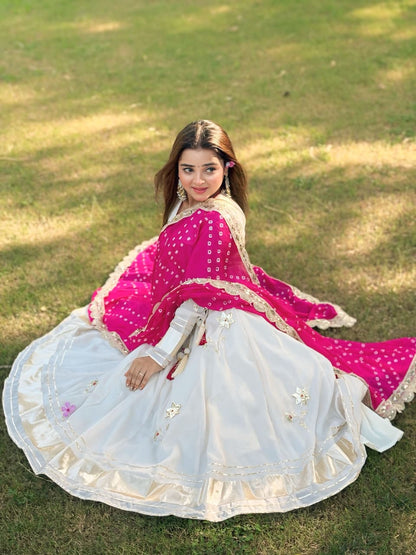 ✨ Premium Handmade Chinon Anarkali Palazzo Set with Bandhani Dupatta ✨