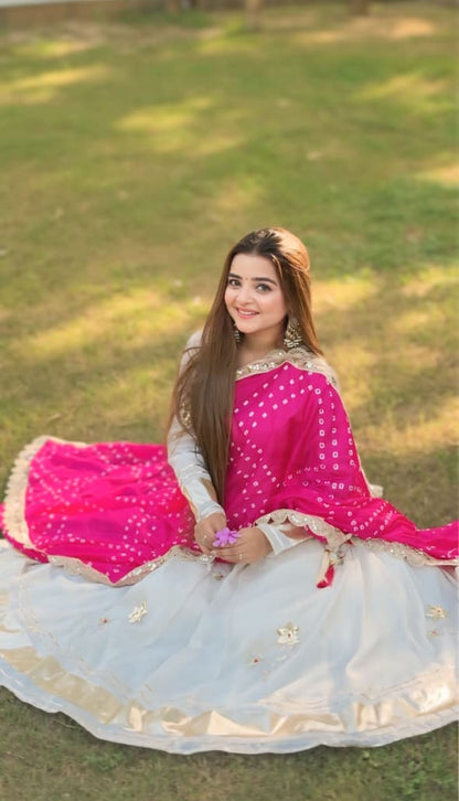 ✨ Premium Handmade Chinon Anarkali Palazzo Set with Bandhani Dupatta ✨