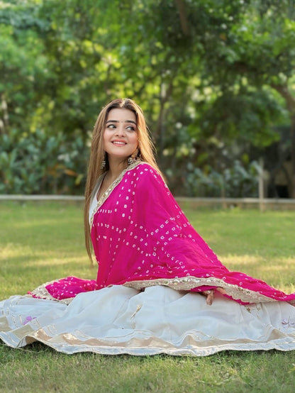 ✨ Premium Handmade Chinon Anarkali Palazzo Set with Bandhani Dupatta ✨