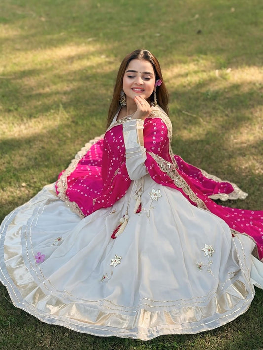 ✨ Premium Handmade Chinon Anarkali Palazzo Set with Bandhani Dupatta ✨
