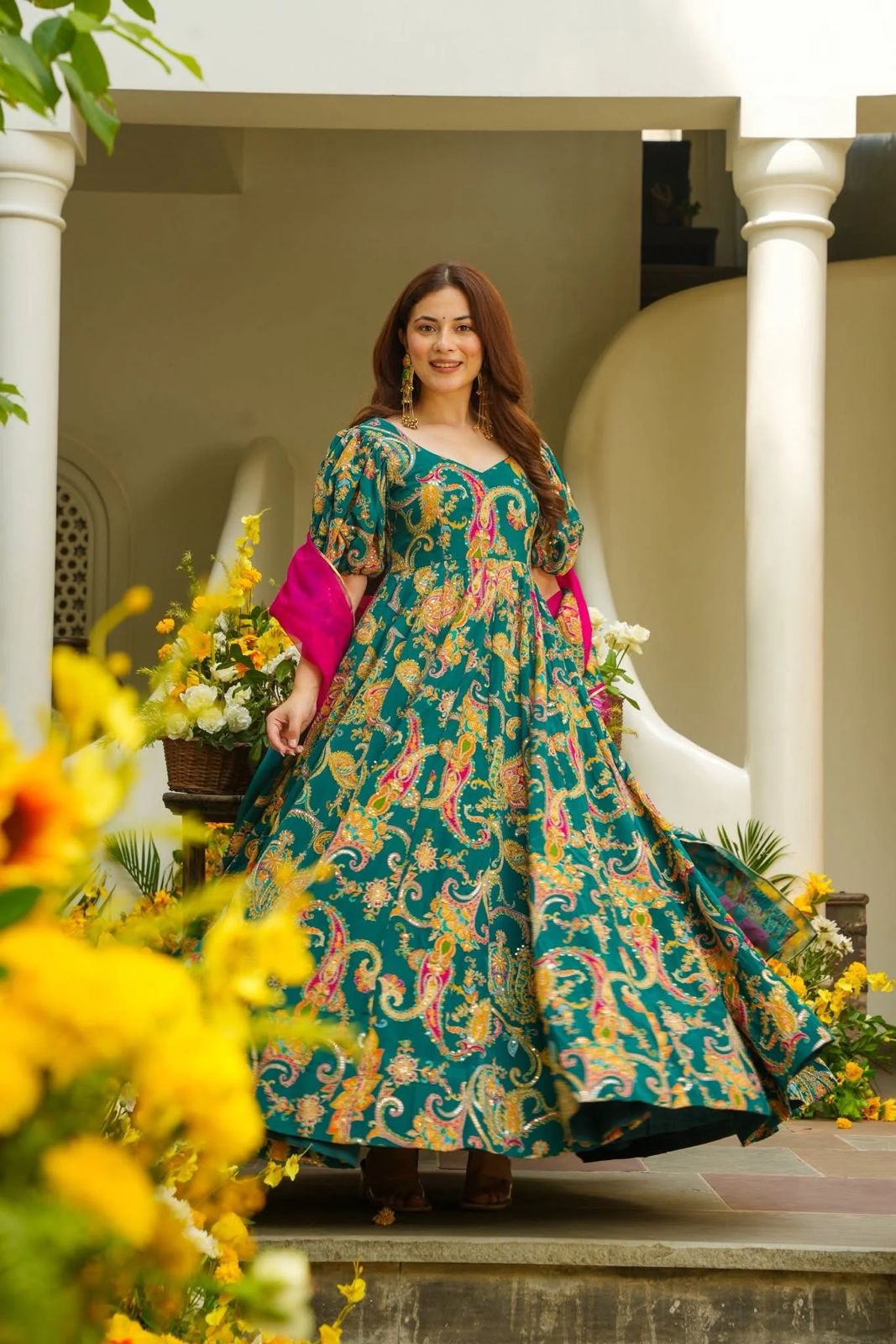 🌸 Elegant Jimmy Organza Anarkali Gown with Dupatta | Modern Ethnic Collection 2025 💃