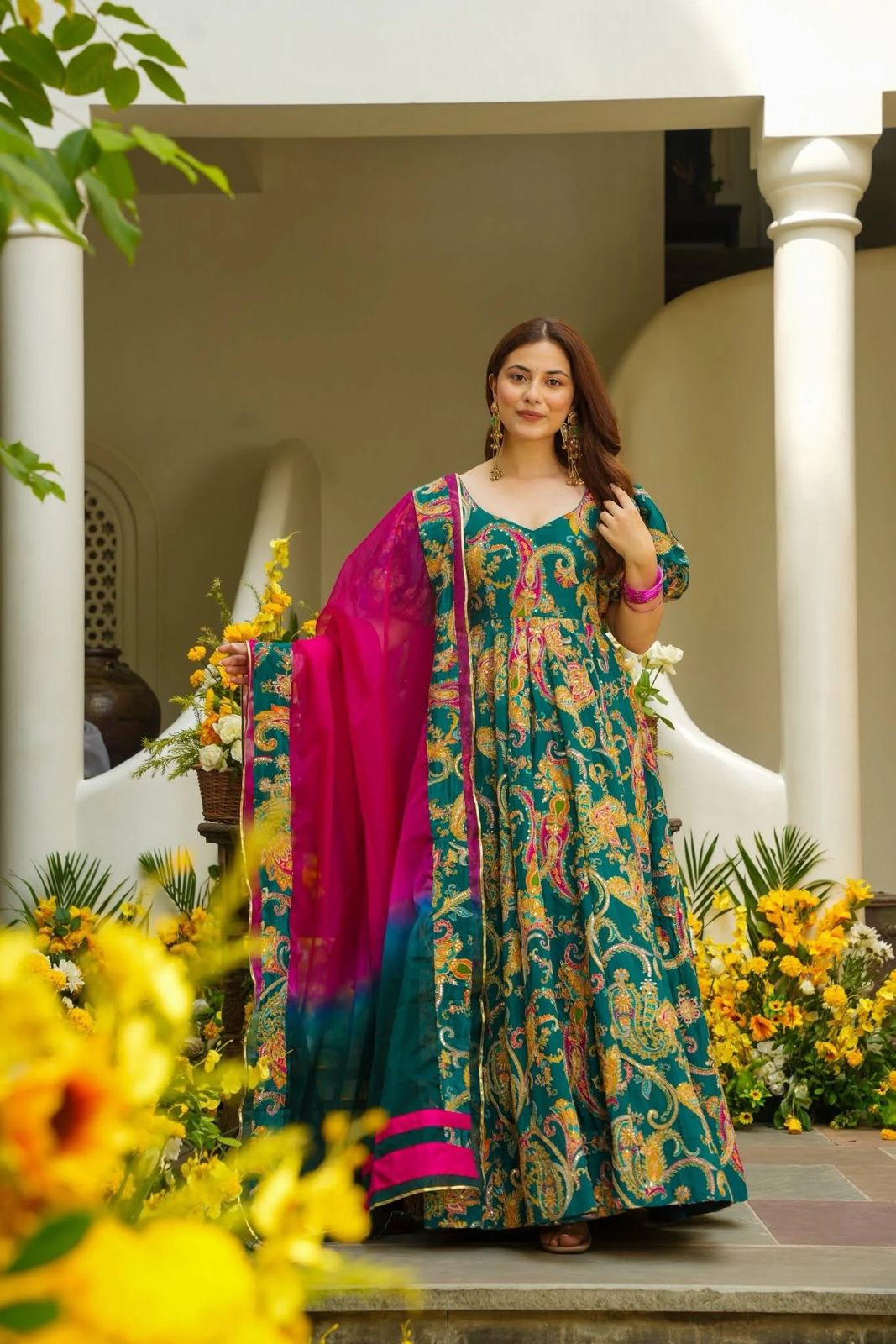 🌸 Elegant Jimmy Organza Anarkali Gown with Dupatta | Modern Ethnic Collection 2025 💃