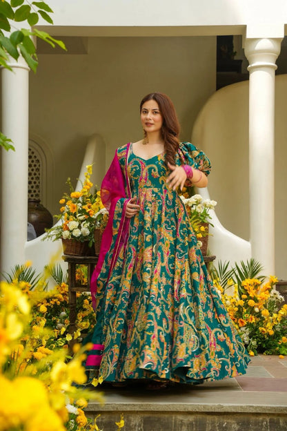 🌸 Elegant Jimmy Organza Anarkali Gown with Dupatta | Modern Ethnic Collection 2025 💃