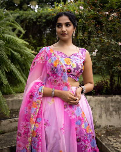 🌸 Vibrant Floral & Geometric Printed Chinon Lehenga Set 💃
