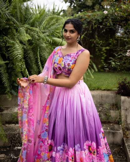 🌸 Vibrant Floral & Geometric Printed Chinon Lehenga Set 💃