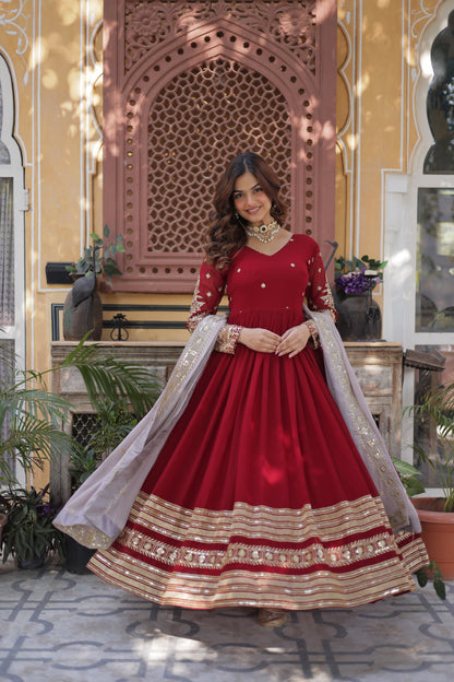 💃 Premium Embroidered Faux Blooming Gown with Dupatta 💃
