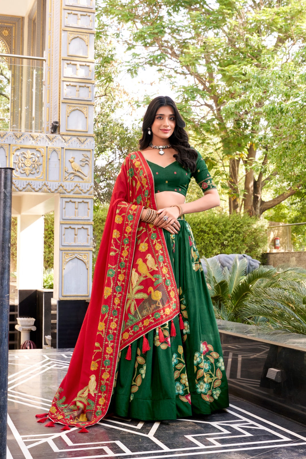 🌸 Elegant Tussar Silk Lehenga Choli Set with Foil Print & Gotta Patti Dupatta | Festive Collection 2025 💃