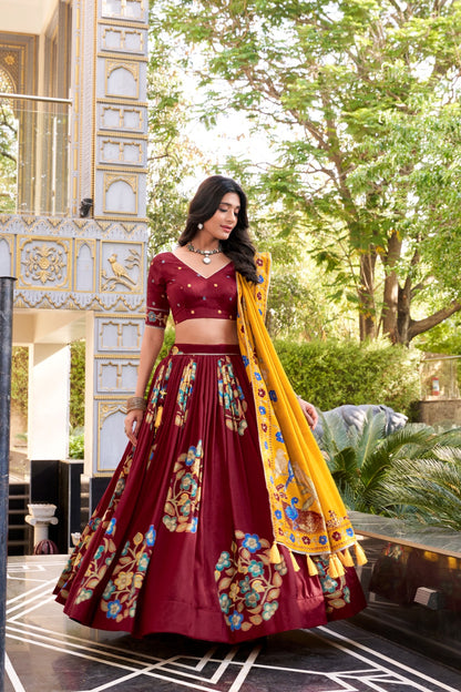 🌸 Elegant Tussar Silk Lehenga Choli Set with Foil Print & Gotta Patti Dupatta | Festive Collection 2025 💃