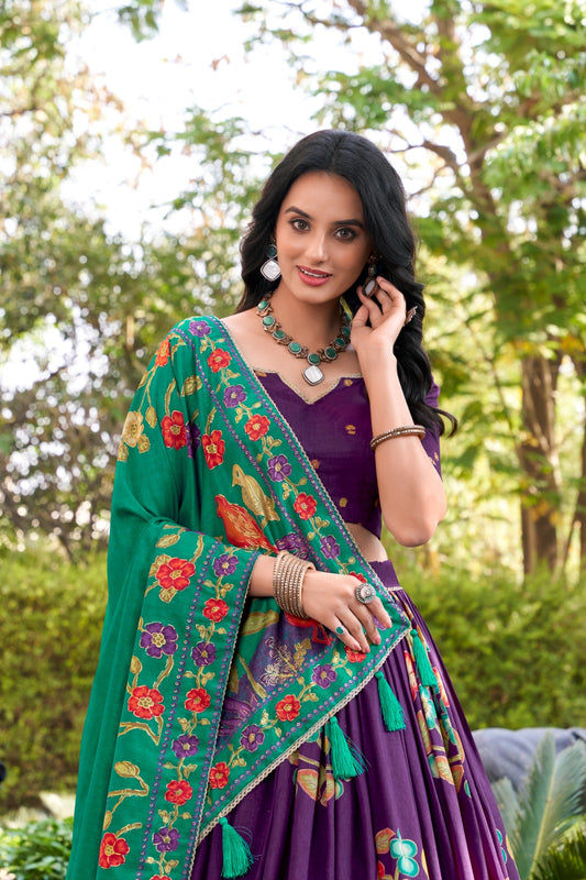 🌸 Elegant Tussar Silk Lehenga Choli Set with Foil Print & Gotta Patti Dupatta | Festive Collection 2025 💃