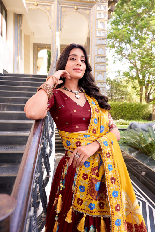 🌸 Elegant Tussar Silk Lehenga Choli Set with Foil Print & Gotta Patti Dupatta | Festive Collection 2025 💃