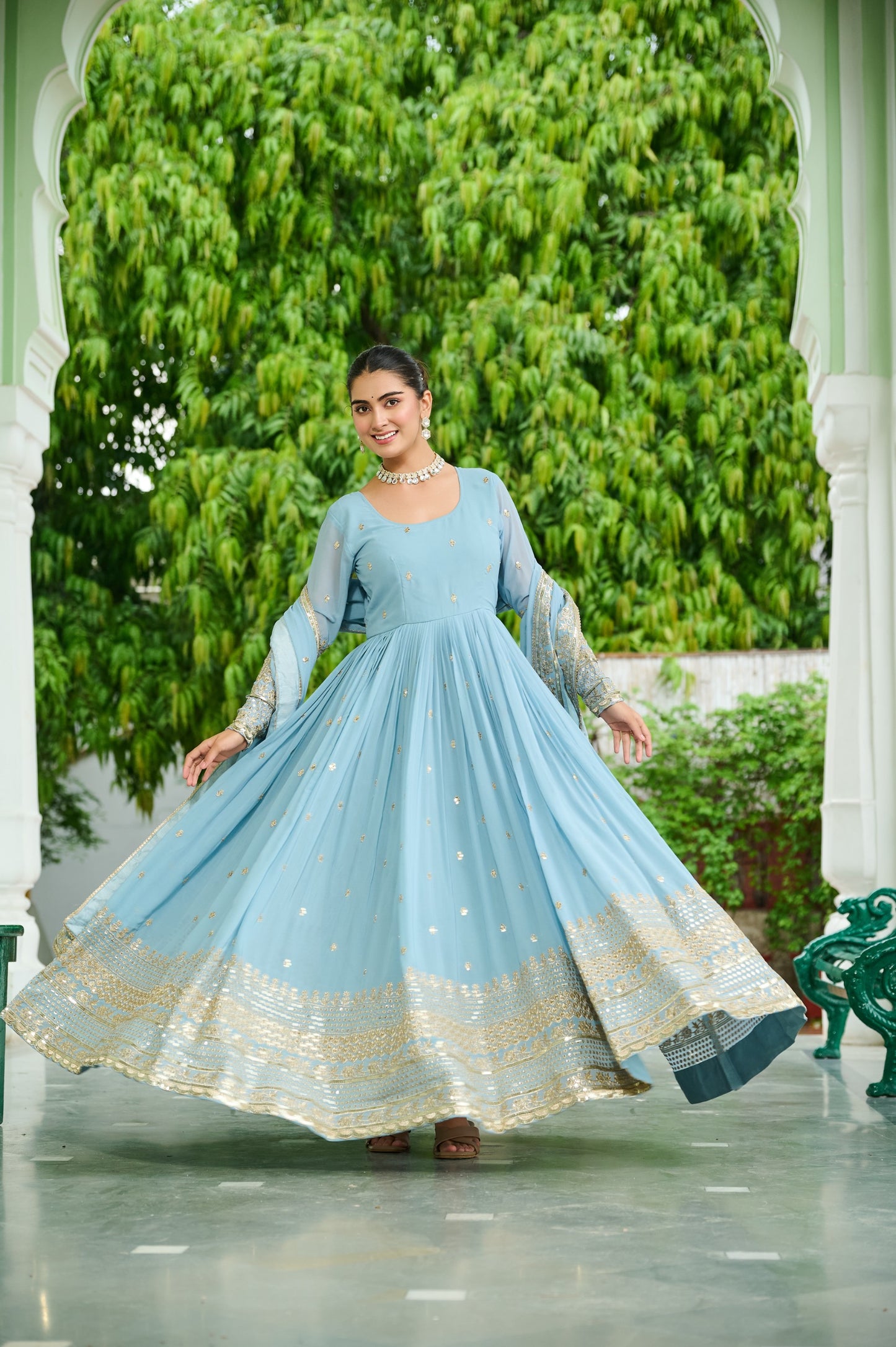 👗 Premium Faux Georgette Embroidered Gown with Dupatta 💃