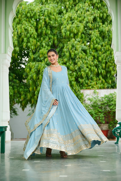 👗 Premium Faux Georgette Embroidered Gown with Dupatta 💃