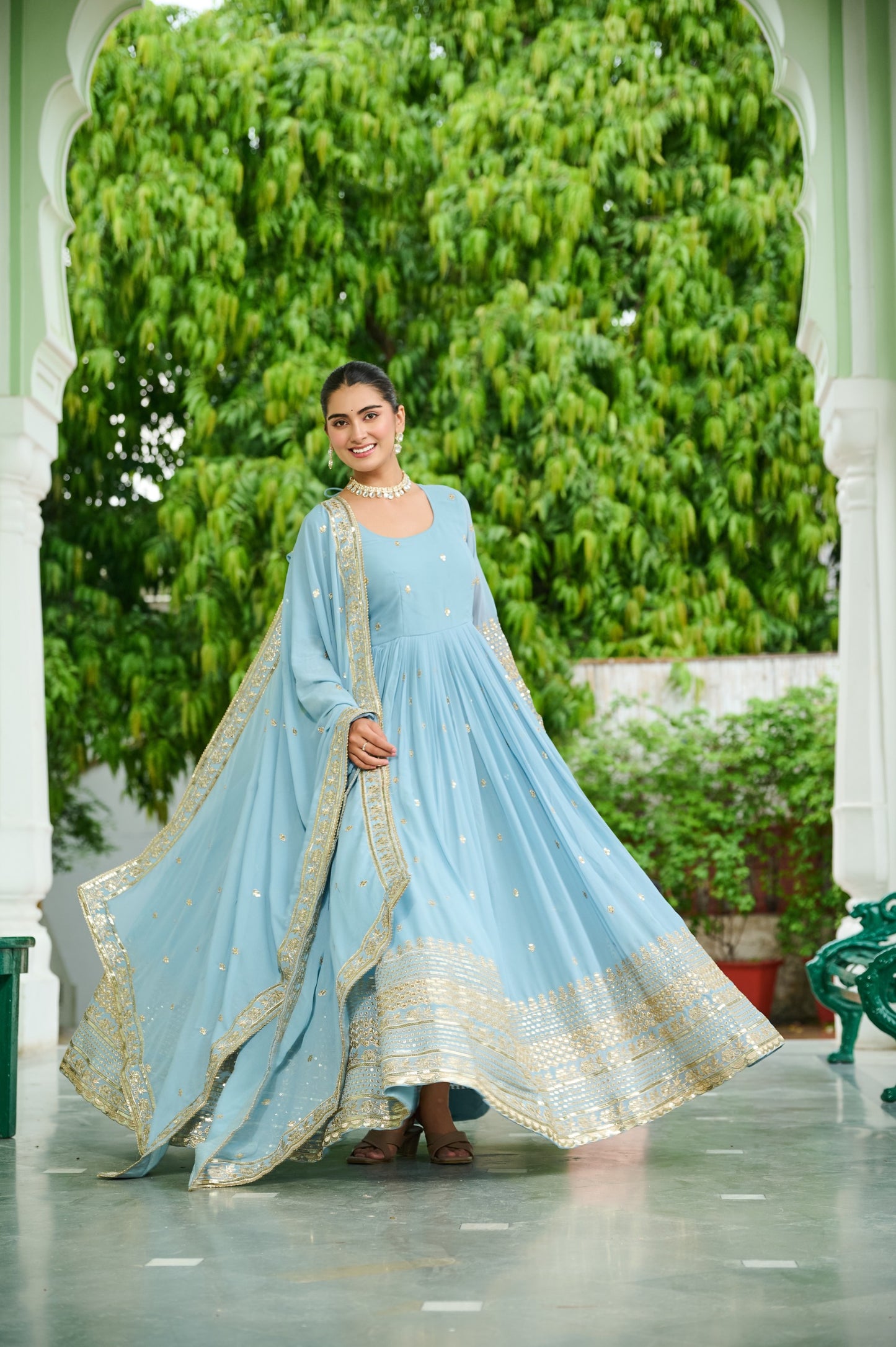 👗 Premium Faux Georgette Embroidered Gown with Dupatta 💃