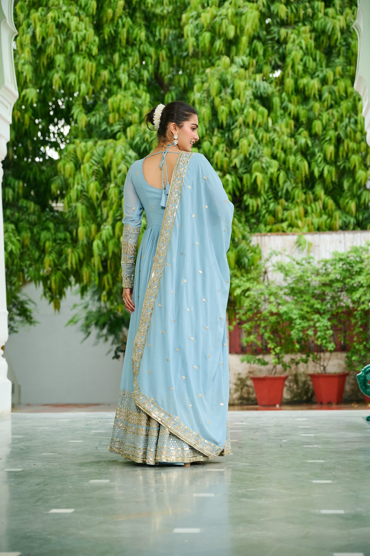 👗 Premium Faux Georgette Embroidered Gown with Dupatta 💃