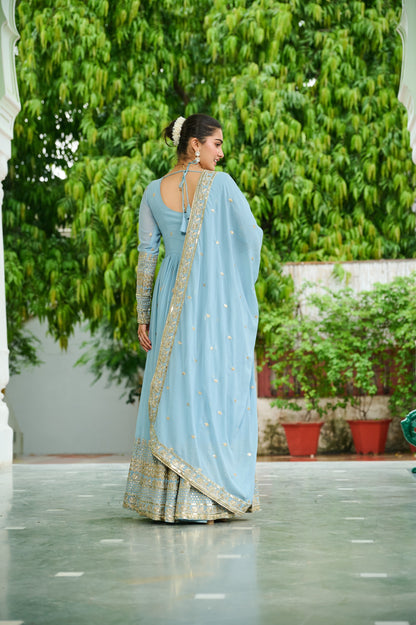 👗 Premium Faux Georgette Embroidered Gown with Dupatta 💃