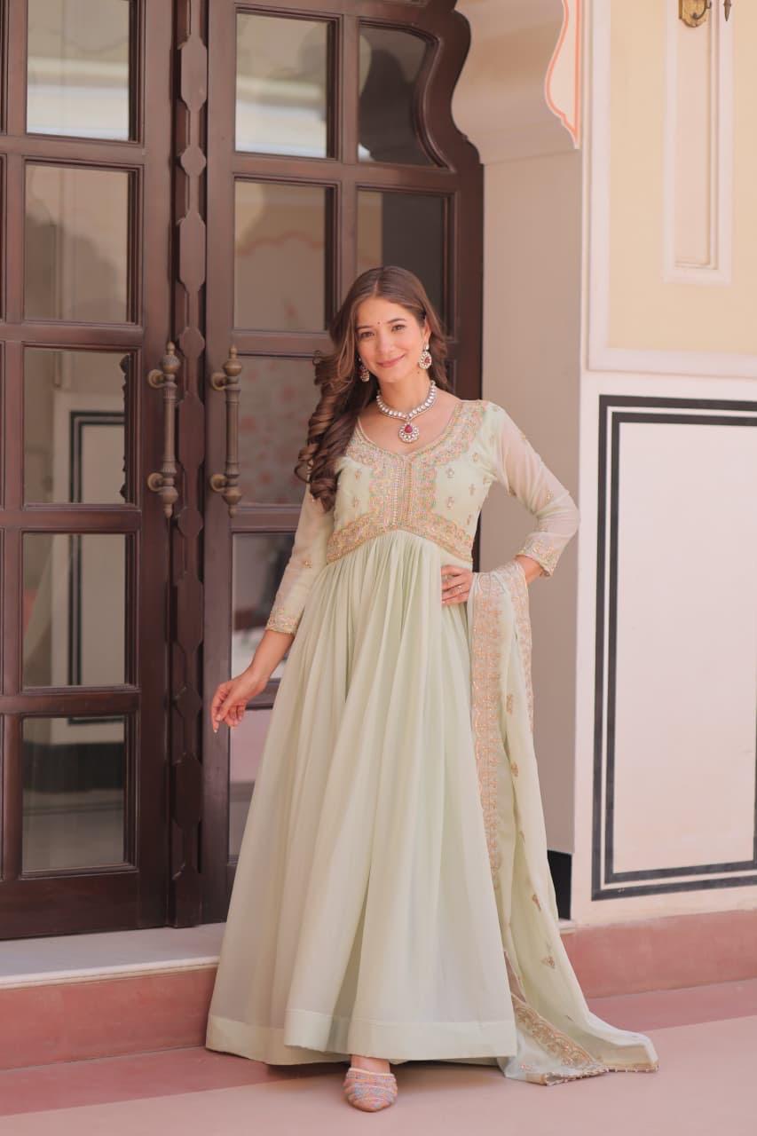💫 Star Georgette Gown with Embroidered Dupatta | Diwali Special 2025 ✨