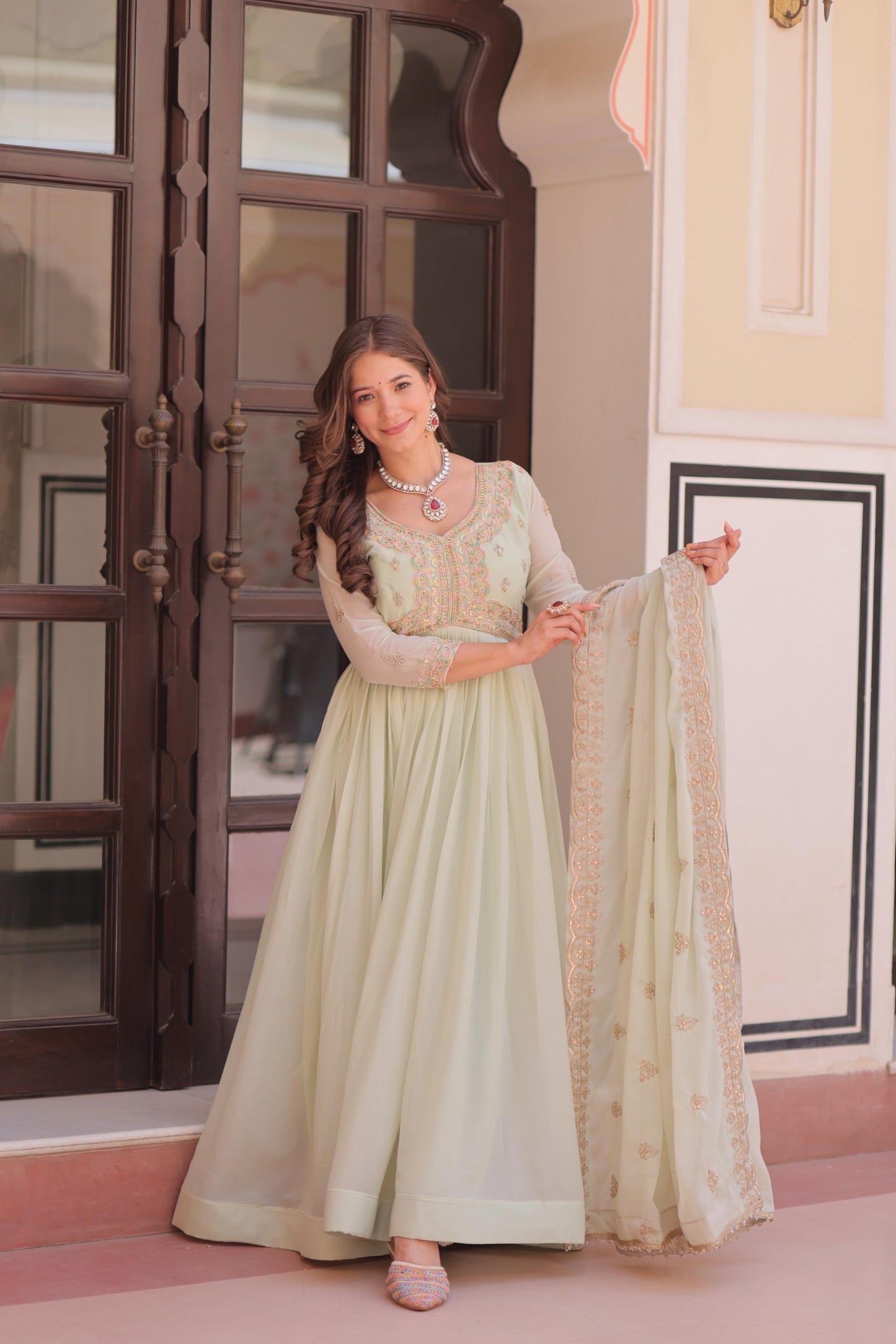 💫 Star Georgette Gown with Embroidered Dupatta | Diwali Special 2025 ✨