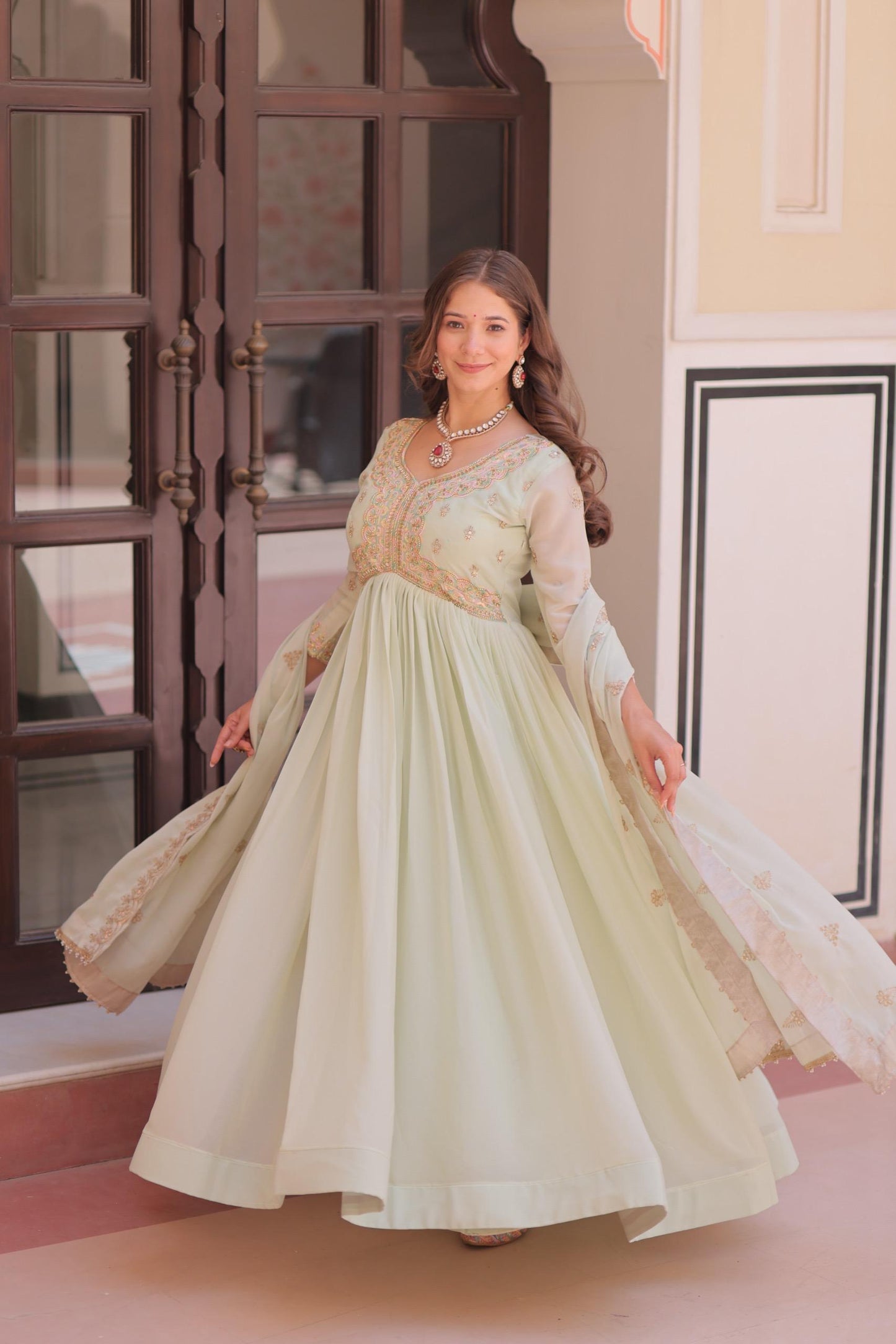 💫 Star Georgette Gown with Embroidered Dupatta | Diwali Special 2025 ✨