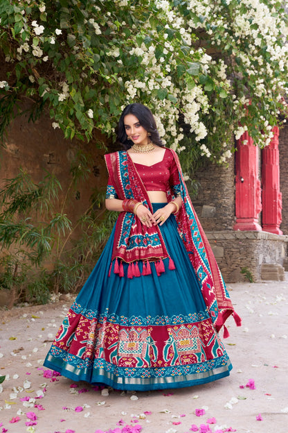 🌸 Patola Print Tasar Silk Lehenga Choli Set 💃