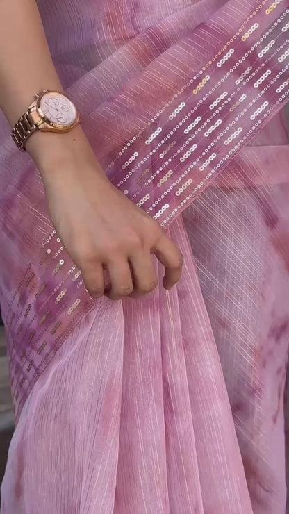 Pastel Organza Saree with Hand Sequin & Zari Work